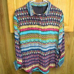 Tolani woman’s silk blend multicolor sheer button up blouse / size M